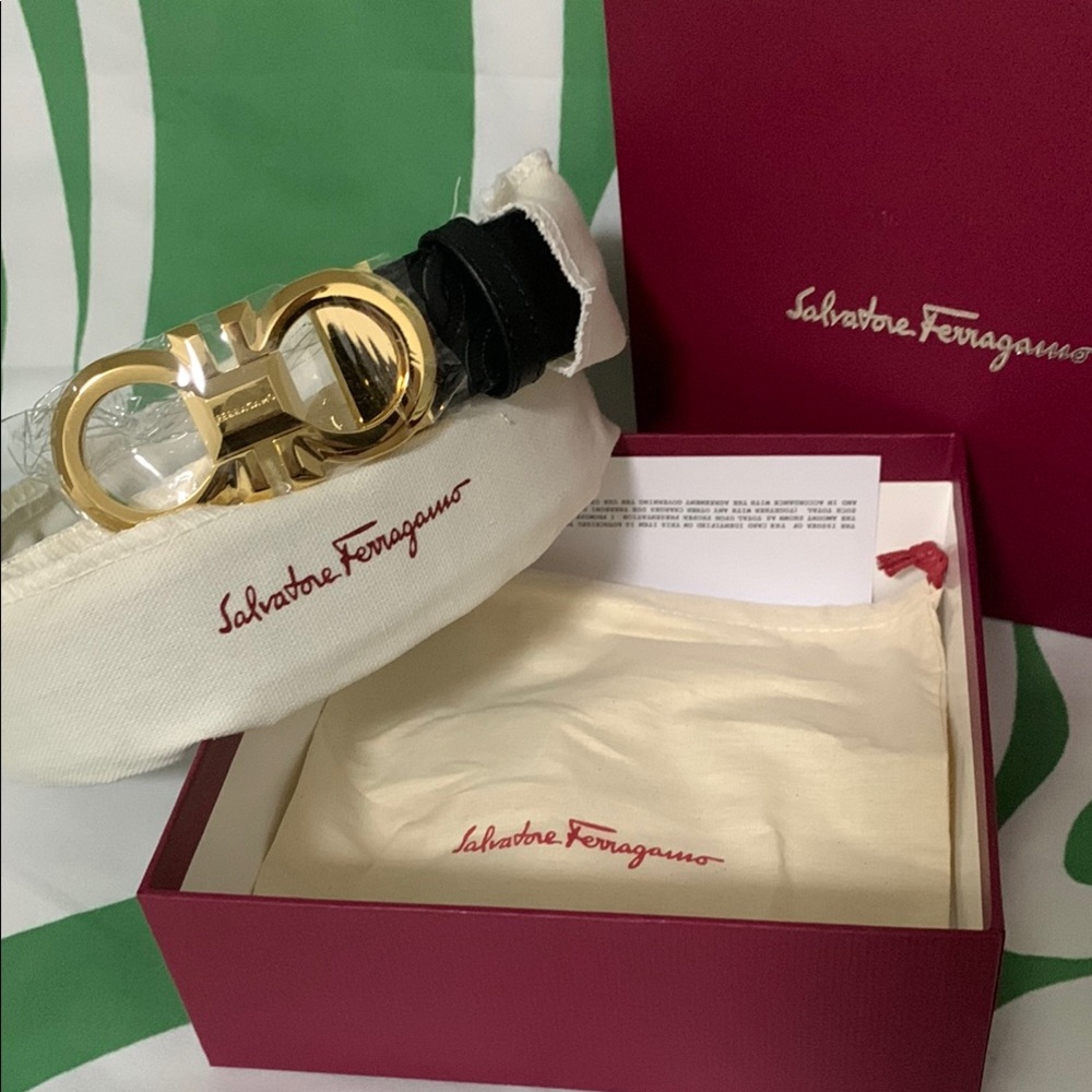 Salvatore Ferragamo Black and Gold Women's Belt